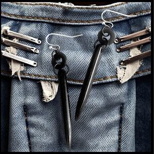5 For $25💫Alternative Black Spike Punk Hardware Washer Dangles Earrings